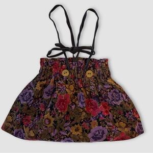 Posh Peach Corduroy Floral Suspender Skirt, 3T, EUC